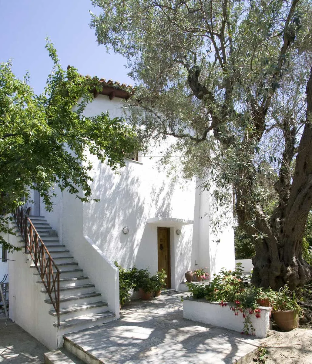 Alexandra's Villas entrance surrounded by olive trees